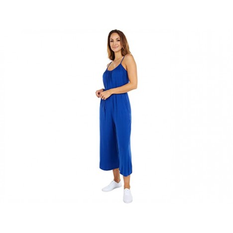 London Times Solid Rayon Jersey Cropped Leg Jumpsuit