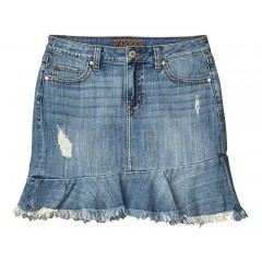 Rock and Roll Cowgirl Mid-Rise Denim Ruffle Hem Skirt in Light Wash 69-5273