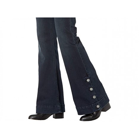 Rock and Roll Cowgirl Mid-Rise Trousers with Button Detail At Side Hem in Dark Vintage W8M6097