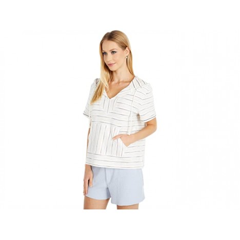 Cupcakes and Cashmere Bodhi - Stripe Knit Boucle Short Sleeve Hoodie with Pocket