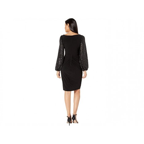 Adrianna Papell Draped Jersey Dress with Sequin Sleeves