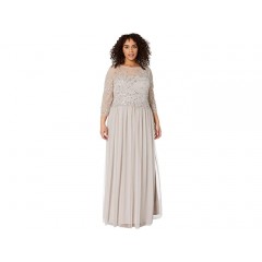 Adrianna Papell Plus Size Long Sleeve Beaded Gown