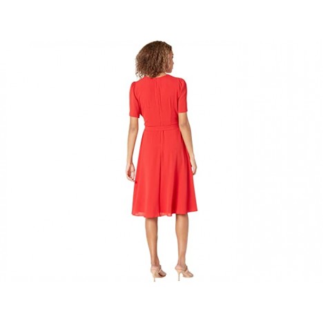 London Times Catalina Crepe Short Sleeve Pleated Midi Dress