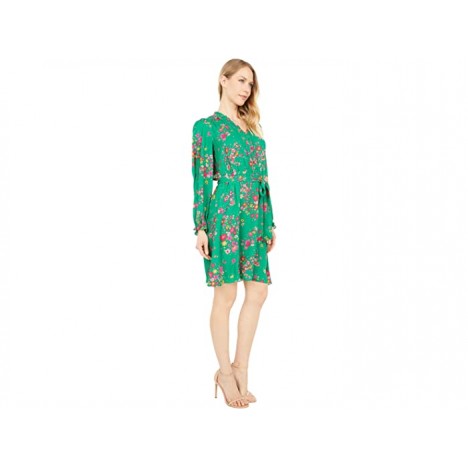 London Times Clover Cluster Floral Georgette Long Sleeve Sheath Dress