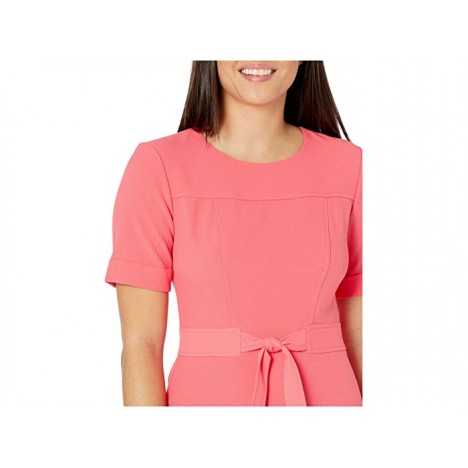 London Times Kors Crepe Short Sleeve Front Waist Tie Fit and Flare