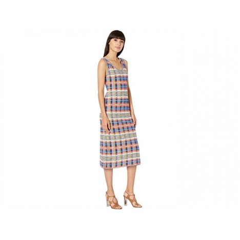 M Missoni Sleeveless Midi Dress with Printed Plaid Mesh Overlay