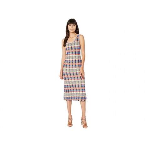 M Missoni Sleeveless Midi Dress with Printed Plaid Mesh Overlay
