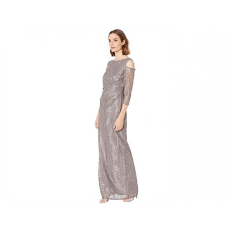 MARINA Long Lace Dress w Cold-Shoulder