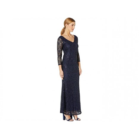 MARINA Slim 3 4 Sleeve Lace Dress with V Front Back Neckline