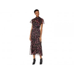 Milly Harley Abstract Print Crinkle Chiffon Flutter Sleeve Dress