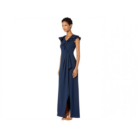 ML Monique Lhuillier Crepe Full-Length Ruffled Wrap Dress