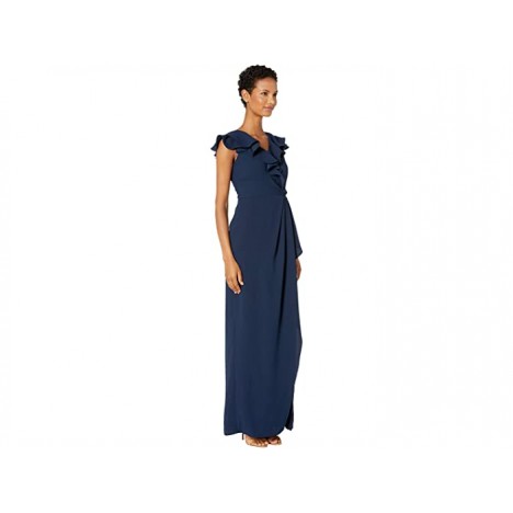 ML Monique Lhuillier Crepe Full-Length Ruffled Wrap Dress