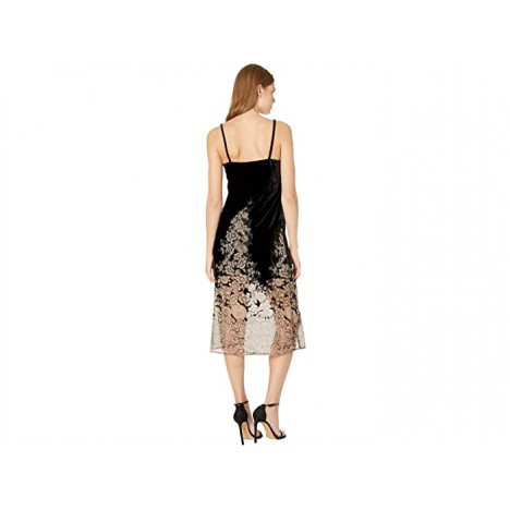 The Kooples Maxi, Slip, Velvet Dress with Lace Neckline and Burnout Floral Print on Skirt