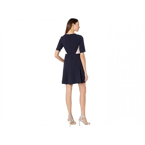 Vince Camuto Kors Crepe Elbow Sleeve Color-Block Fit-and-Flare Dress w Topstitch Detail