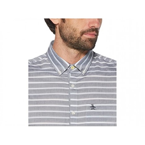 Original Penguin Chambray Horizontal Stripe Stretch Short Sleeve Button-Down Shirt