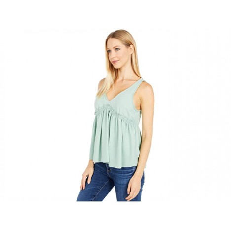 American Rose Sage V-Neck Tank with Ruffle