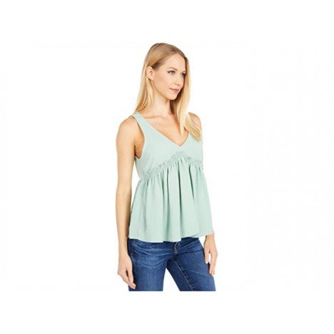 American Rose Sage V-Neck Tank with Ruffle