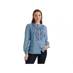 Lucky Brand Long Sleeve Button-Up Eyelet Poet Top